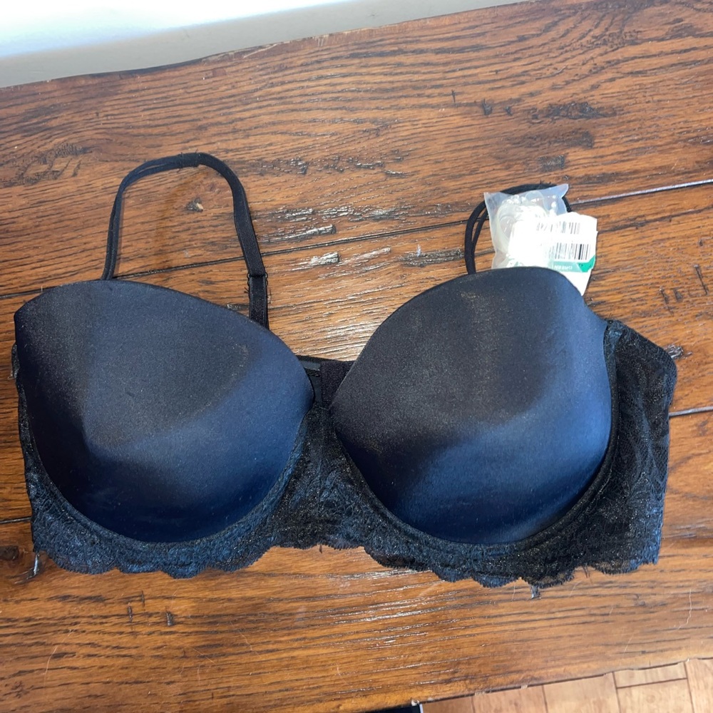NWT Gillian O’Malley Strapless Lace Ebony Padded‎ Bra 40C Detachable Straps
